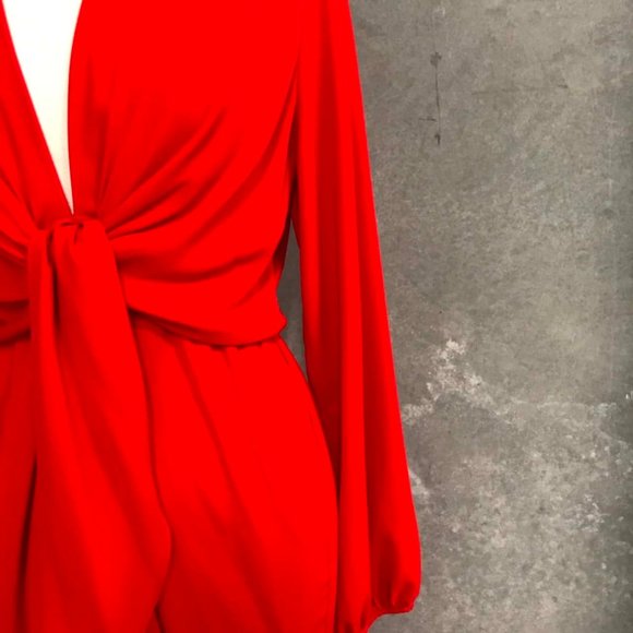 SHEIKE Majorca Red Plunge Tie Front Long Sleeve Midi Dress NWT - Picture 5 of 8